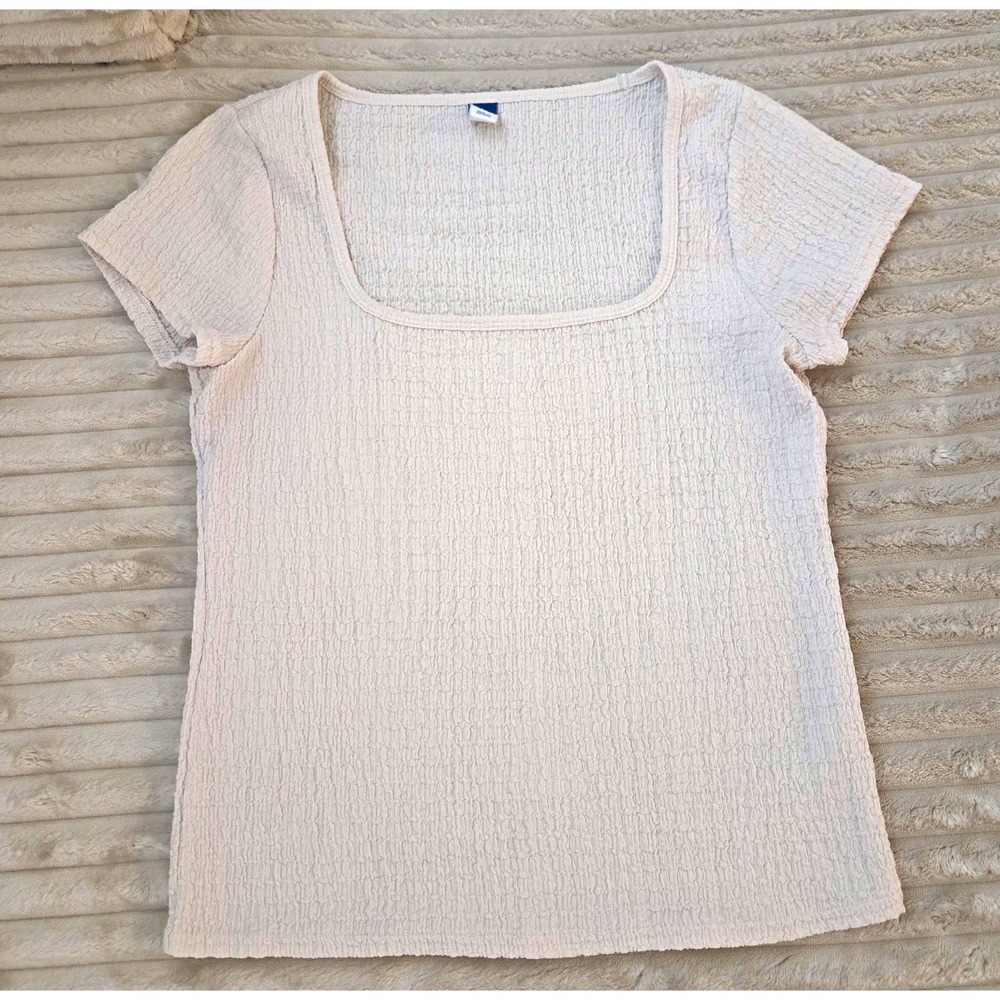 OLD NAVY Cream Ivory Crinkle Textured Square Neck Short Sleeve Top Women's M